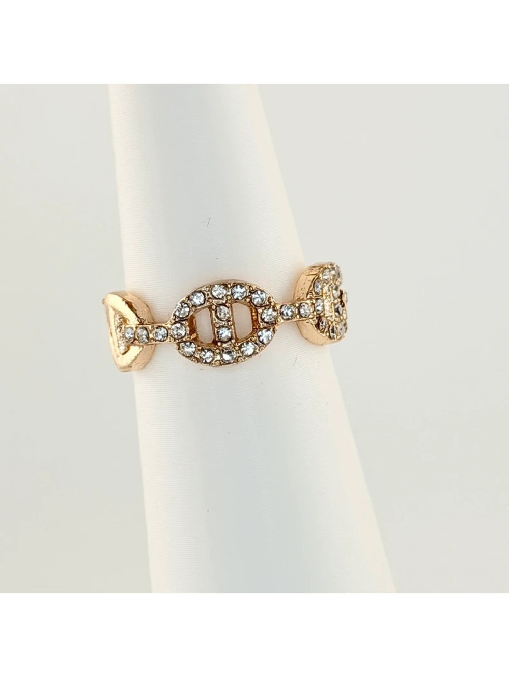Boutique Sz 7 Adjustable Mariner Link Chain Ring Cz on Yellow Gold Plating